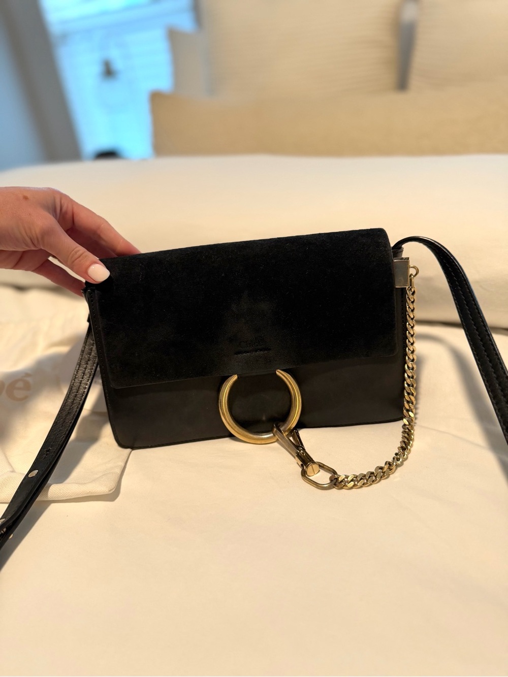 Chloe Black Leather & Suede Faye Shoulder Bag - Small
